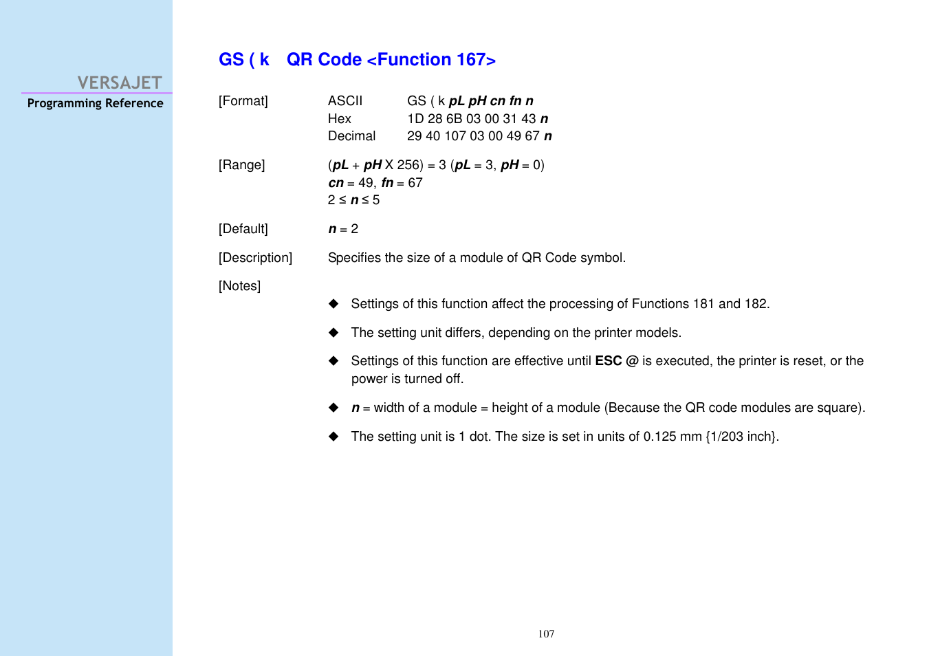 Versajet gs ( k qr code <function 167 | Cino M230B User Manual | Page 116 / 245