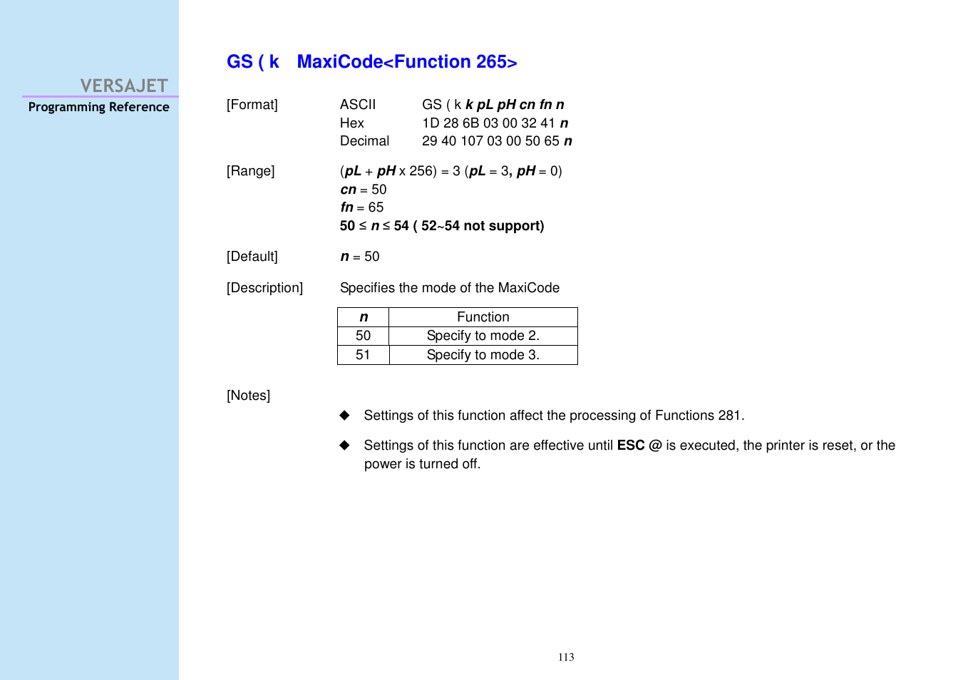 Versajet gs ( k maxicode<function 265 | Cino M230B User Manual | Page 122 / 245