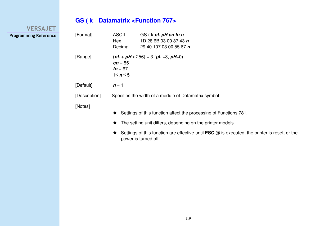 Versajet gs ( k datamatrix <function 767 | Cino M230B User Manual | Page 128 / 245