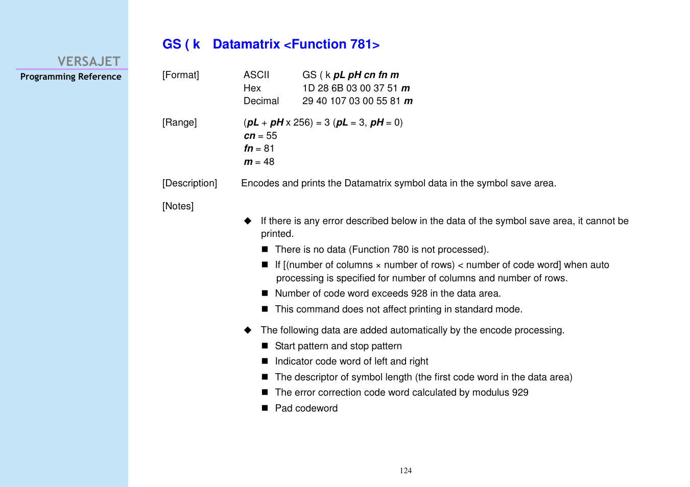 Versajet gs ( k datamatrix <function 781 | Cino M230B User Manual | Page 133 / 245