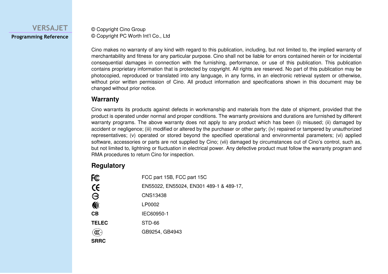 Versajet | Cino M230B User Manual | Page 3 / 245