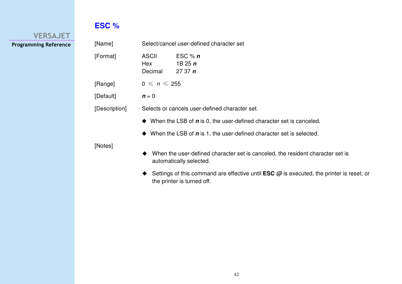 Versajet esc | Cino M230B User Manual | Page 51 / 245