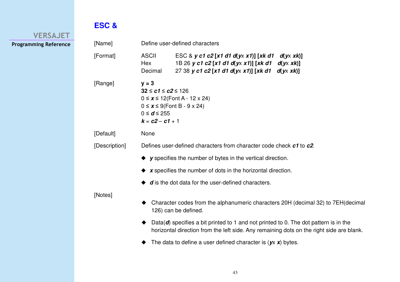 Versajet esc | Cino M230B User Manual | Page 52 / 245