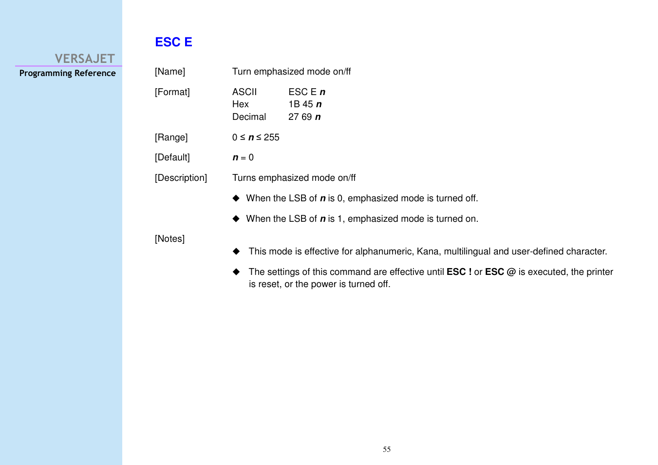 Versajet esc e | Cino M230B User Manual | Page 64 / 245