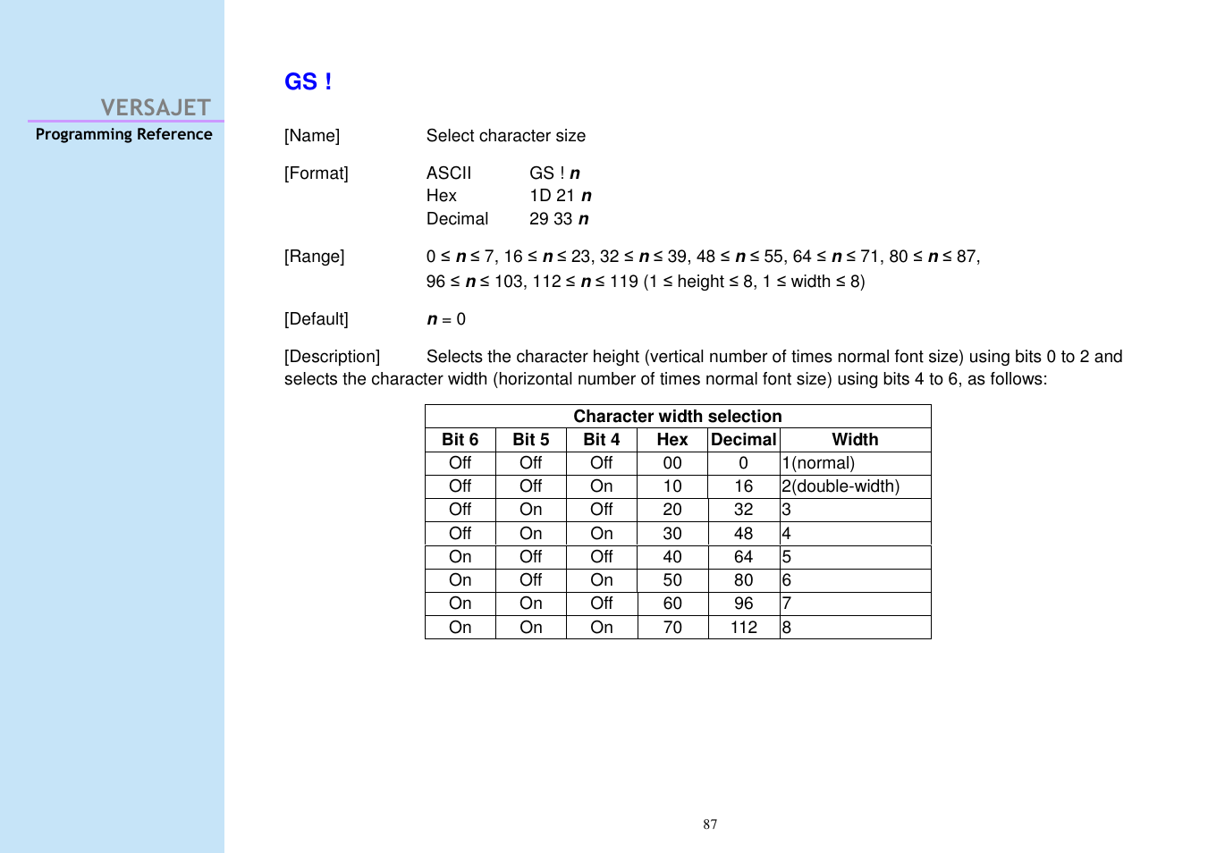 Versajet gs | Cino M230B User Manual | Page 96 / 245