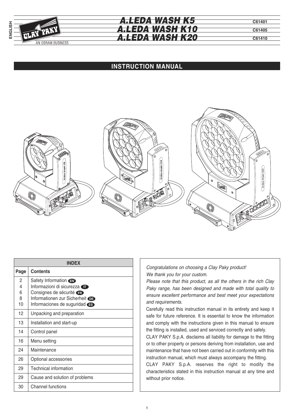 Clay Paky A.LEDA WASH K20 User Manual | 40 pages