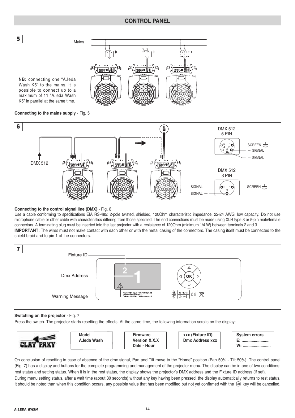 14 control panel, Control panel | Clay Paky A.LEDA WASH K20 User Manual | Page 14 / 40
