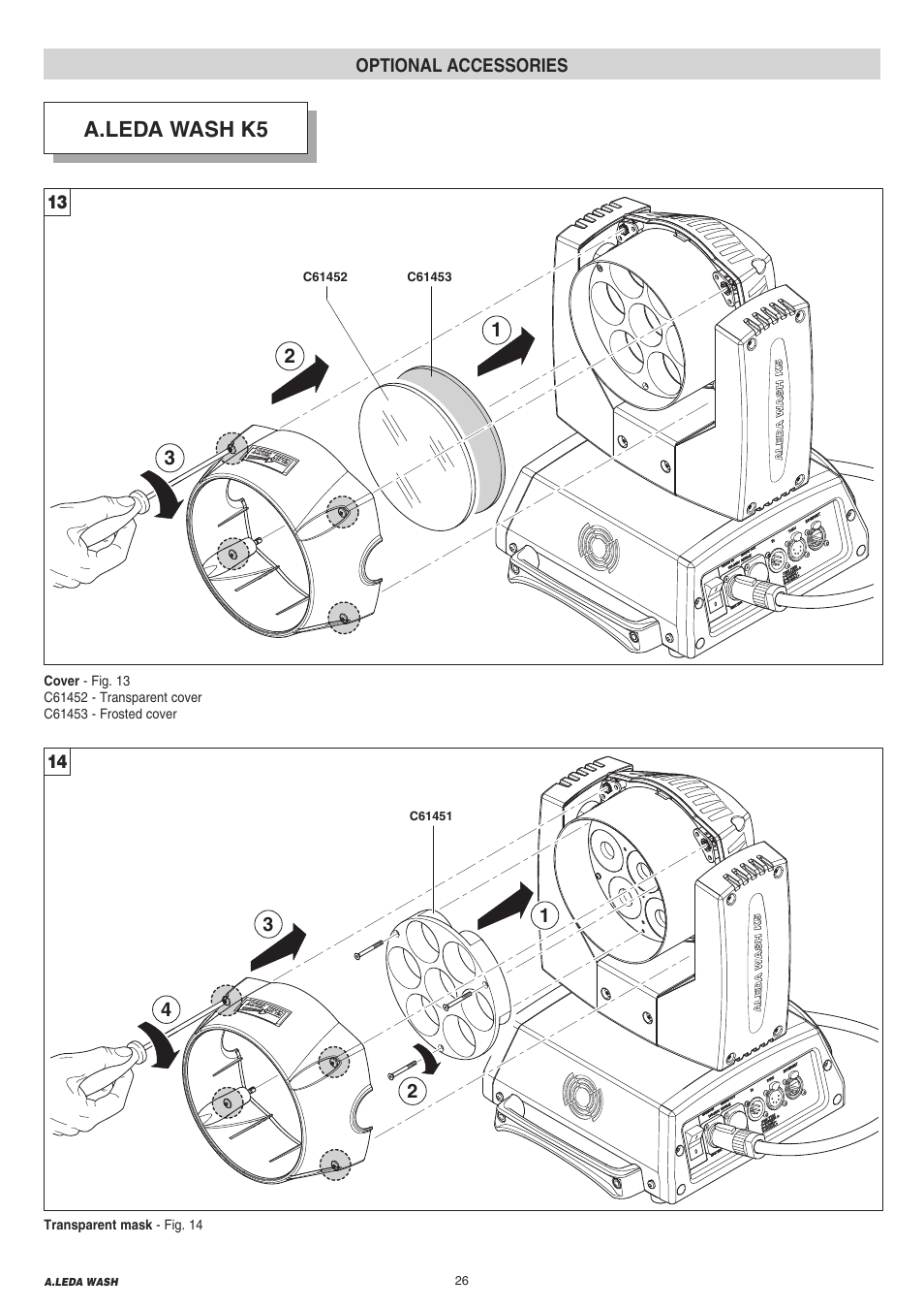26 optional accessories, A.leda wash k5 | Clay Paky A.LEDA WASH K20 User Manual | Page 26 / 40