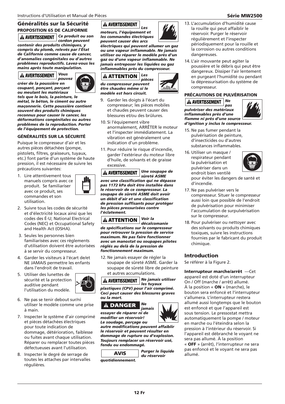 Généralités sur la sécurité, Introduction | Campbell Hausfeld IN634000AV User Manual | Page 12 / 32