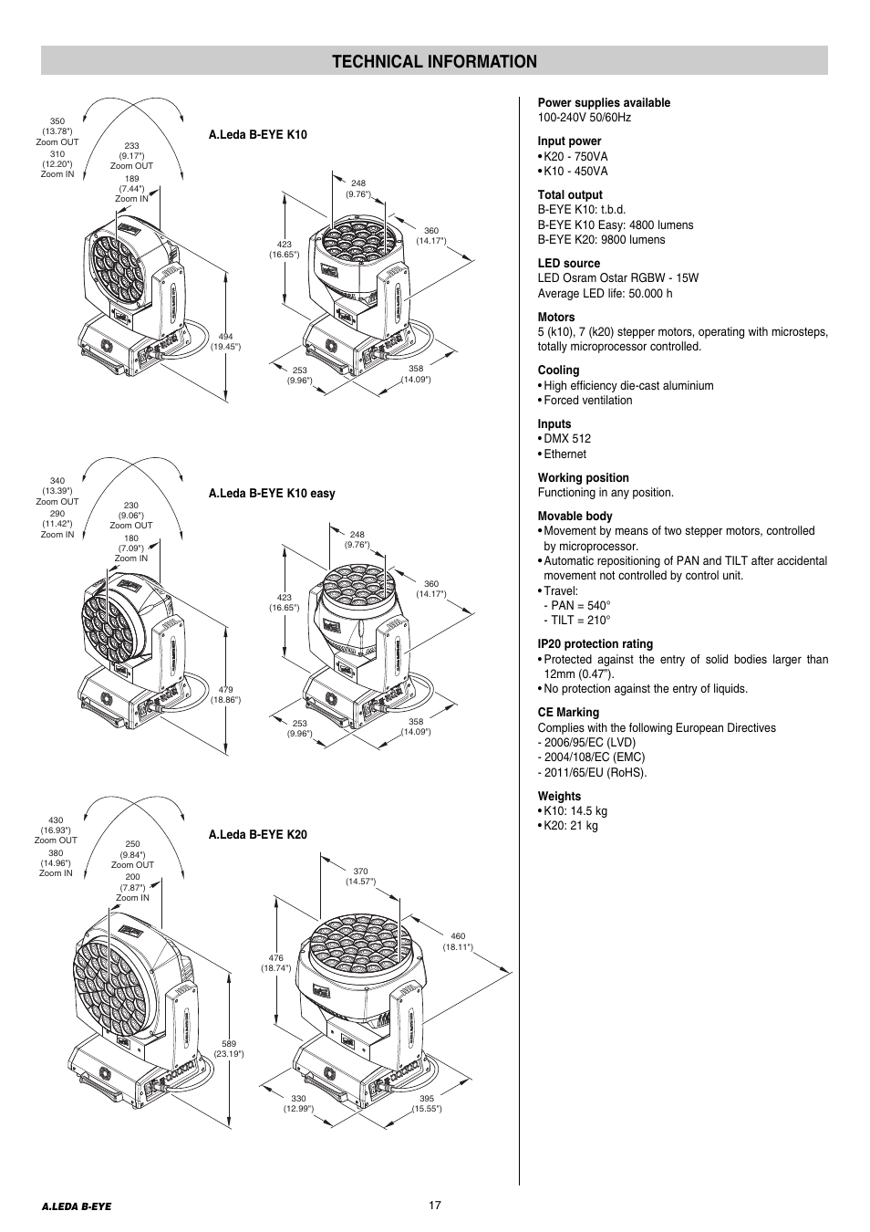 Technical information | Clay Paky A.LEDA B-EYE K20 User Manual | Page 17 / 28