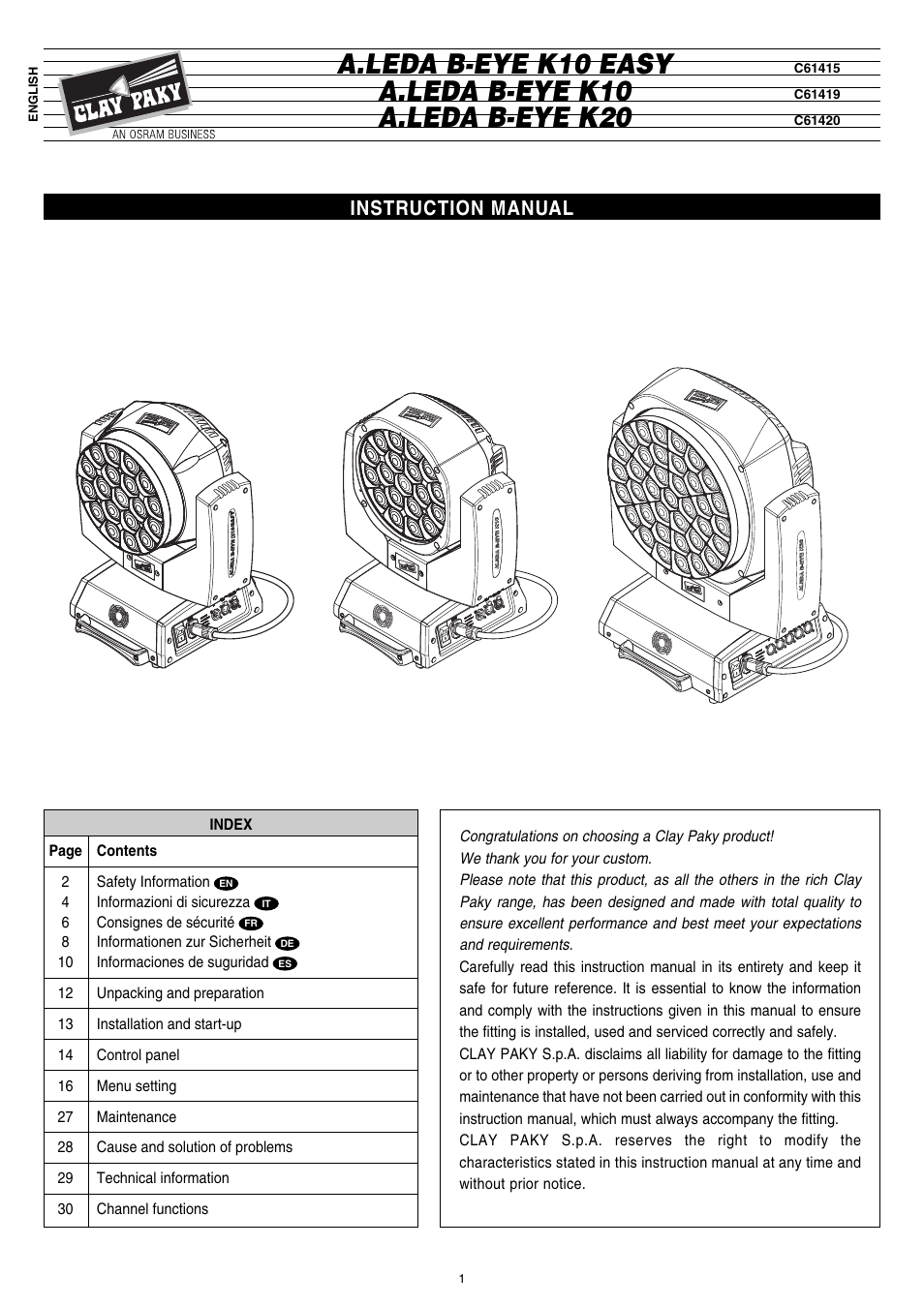 Clay Paky A.LEDA B-EYE K20 User Manual | 40 pages