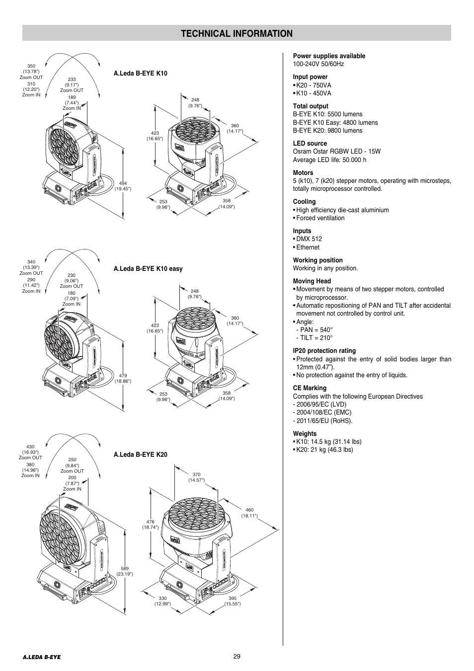 29 technical information, Technical information | Clay Paky A.LEDA B-EYE K20 User Manual | Page 29 / 40