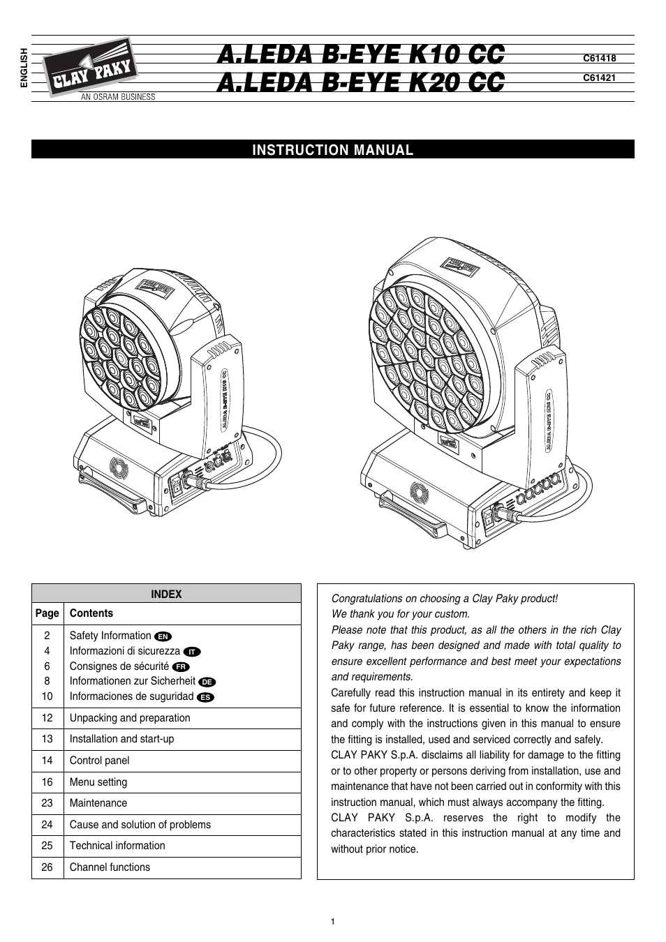 Clay Paky A.LEDA B-EYE K20 CC User Manual | 32 pages