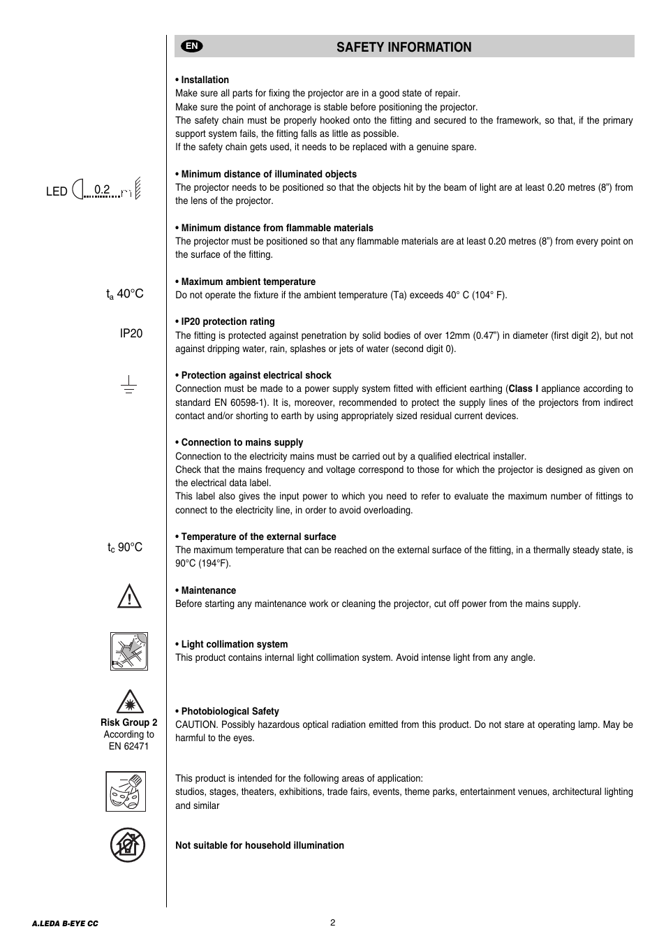 2 safety information, Safety information | Clay Paky A.LEDA B-EYE K20 CC User Manual | Page 2 / 32