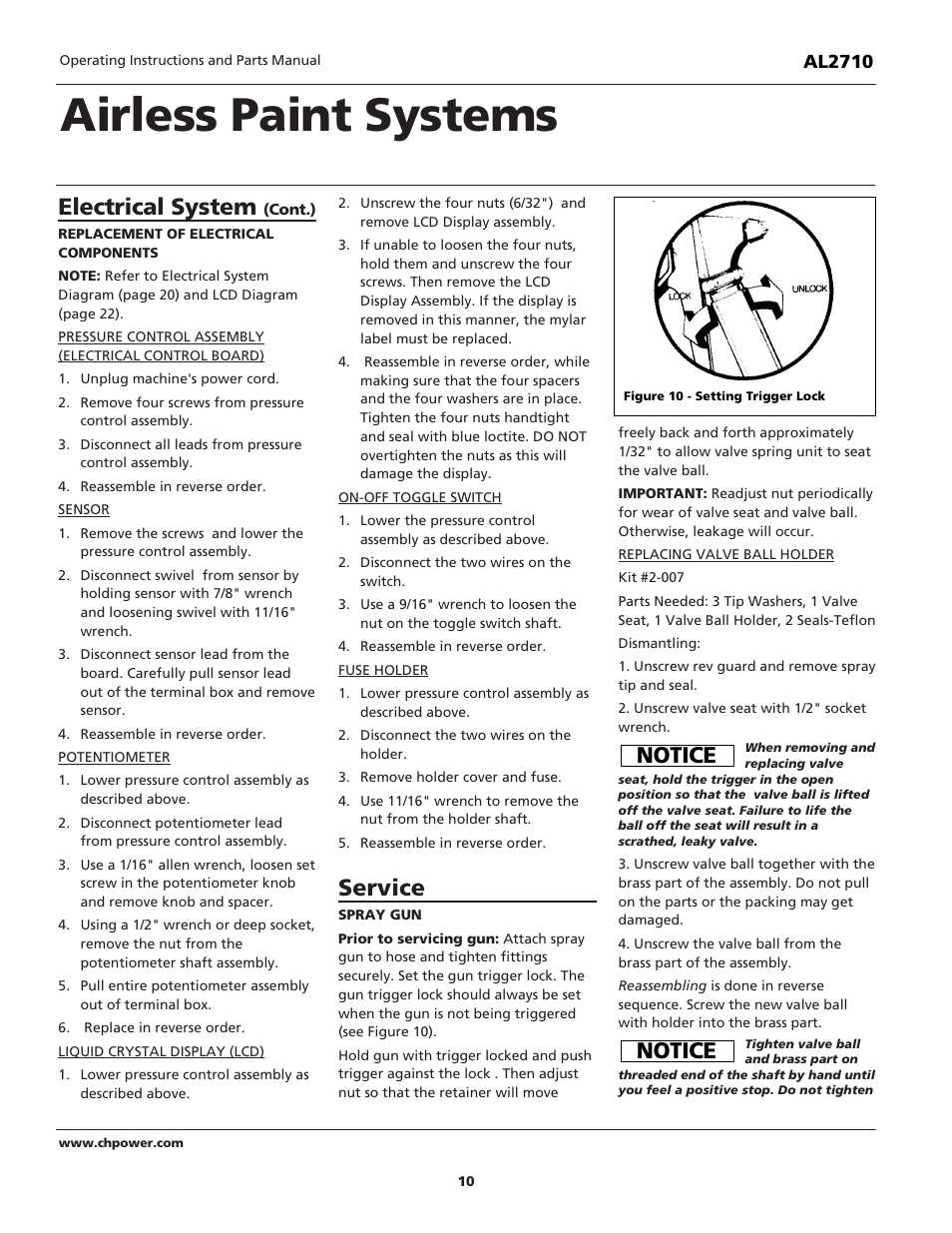 Airless paint systems, Electrical system, Service | Notice | Campbell Hausfeld AL2710 User Manual | Page 10 / 28
