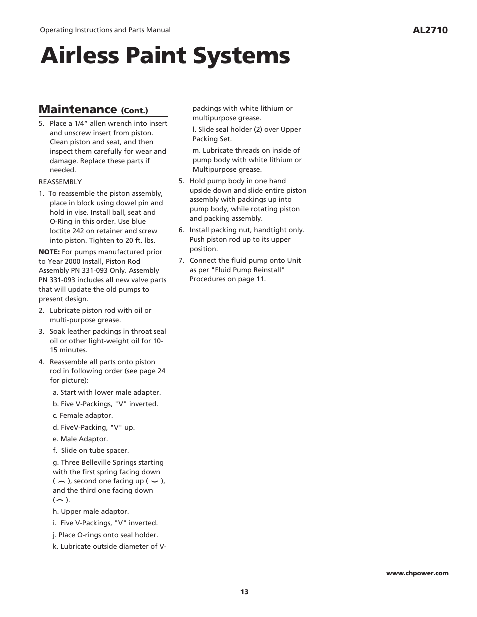 Airless paint systems, Maintenance | Campbell Hausfeld AL2710 User Manual | Page 13 / 28