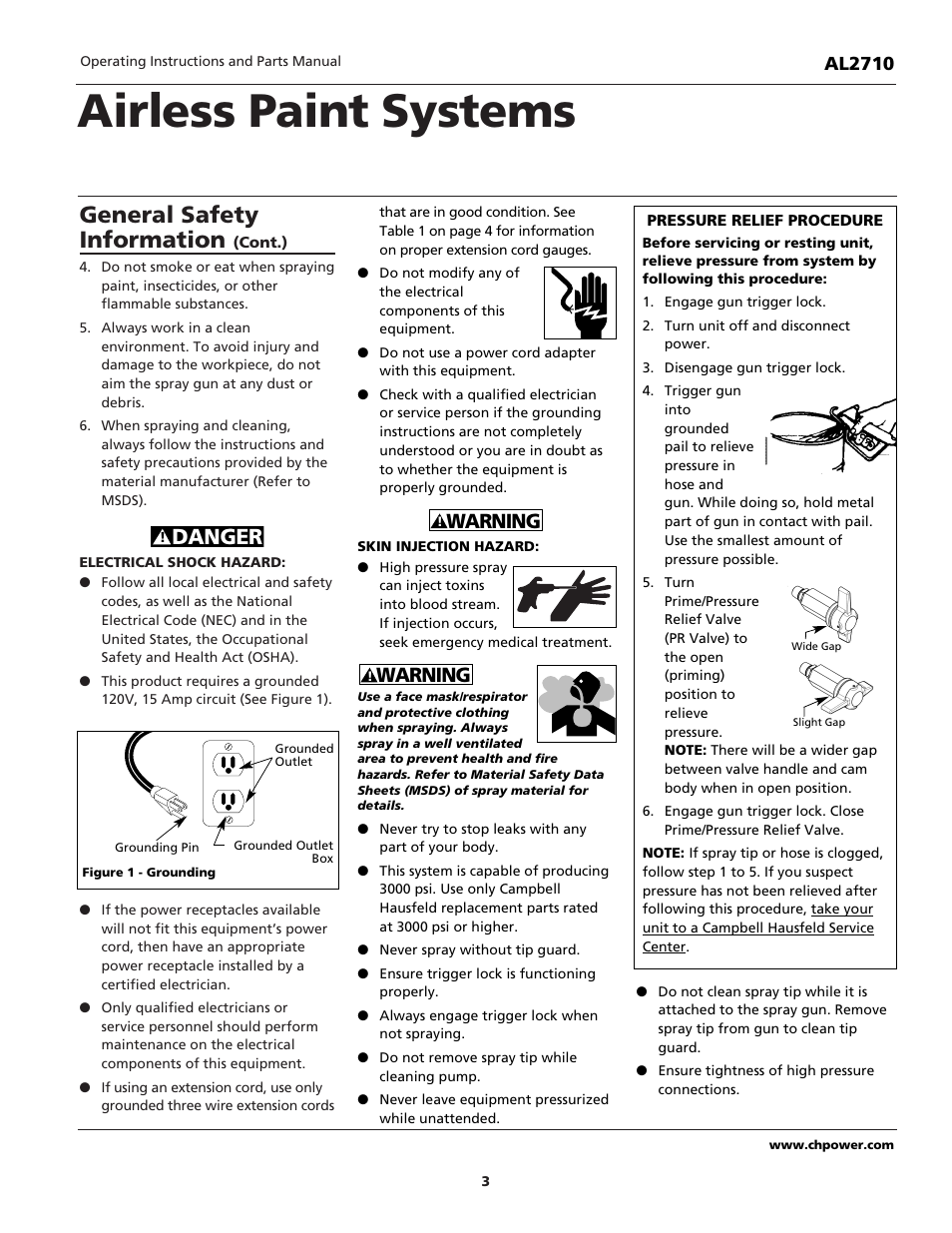 Airless paint systems, General safety information, Danger | Warning, Al2710 | Campbell Hausfeld AL2710 User Manual | Page 3 / 28