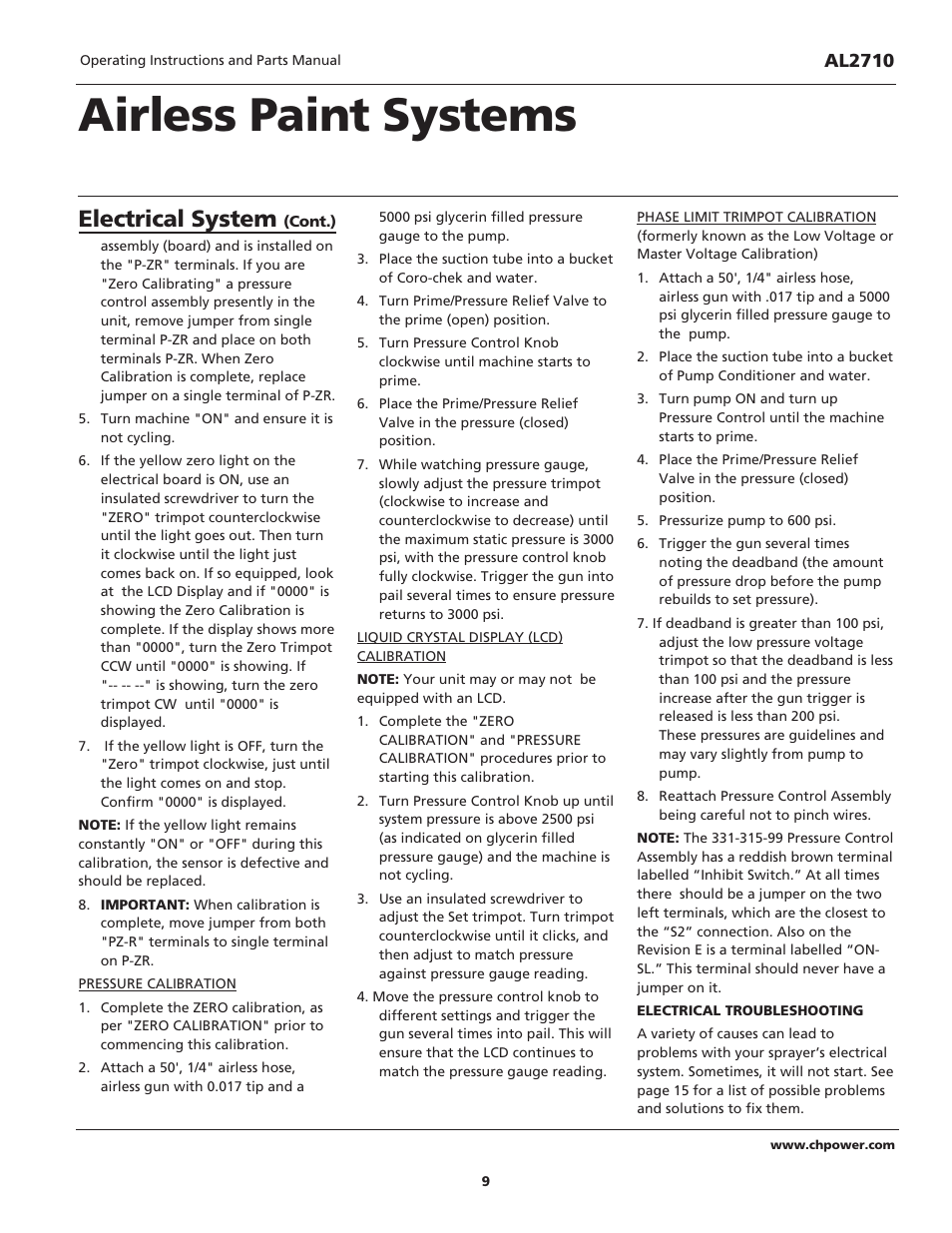 Airless paint systems, Electrical system | Campbell Hausfeld AL2710 User Manual | Page 9 / 28