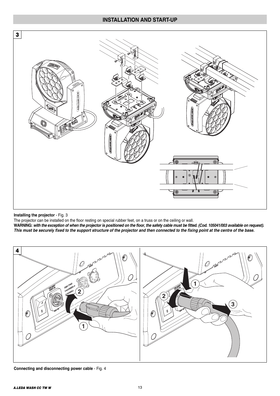 Installation and start-up | Clay Paky A.LEDA WASH K20 TW User Manual | Page 13 / 32