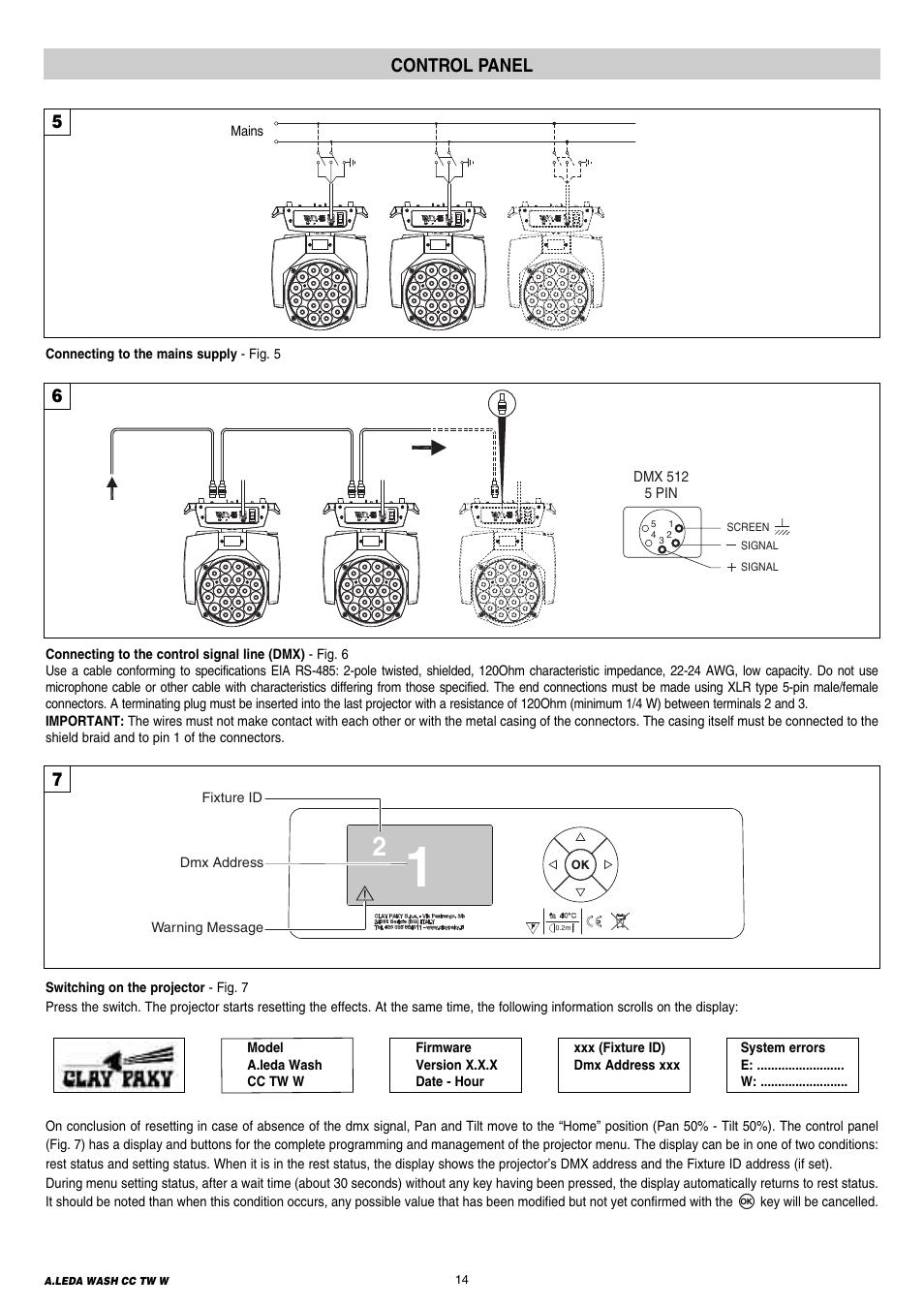 Control panel | Clay Paky A.LEDA WASH K20 TW User Manual | Page 14 / 32