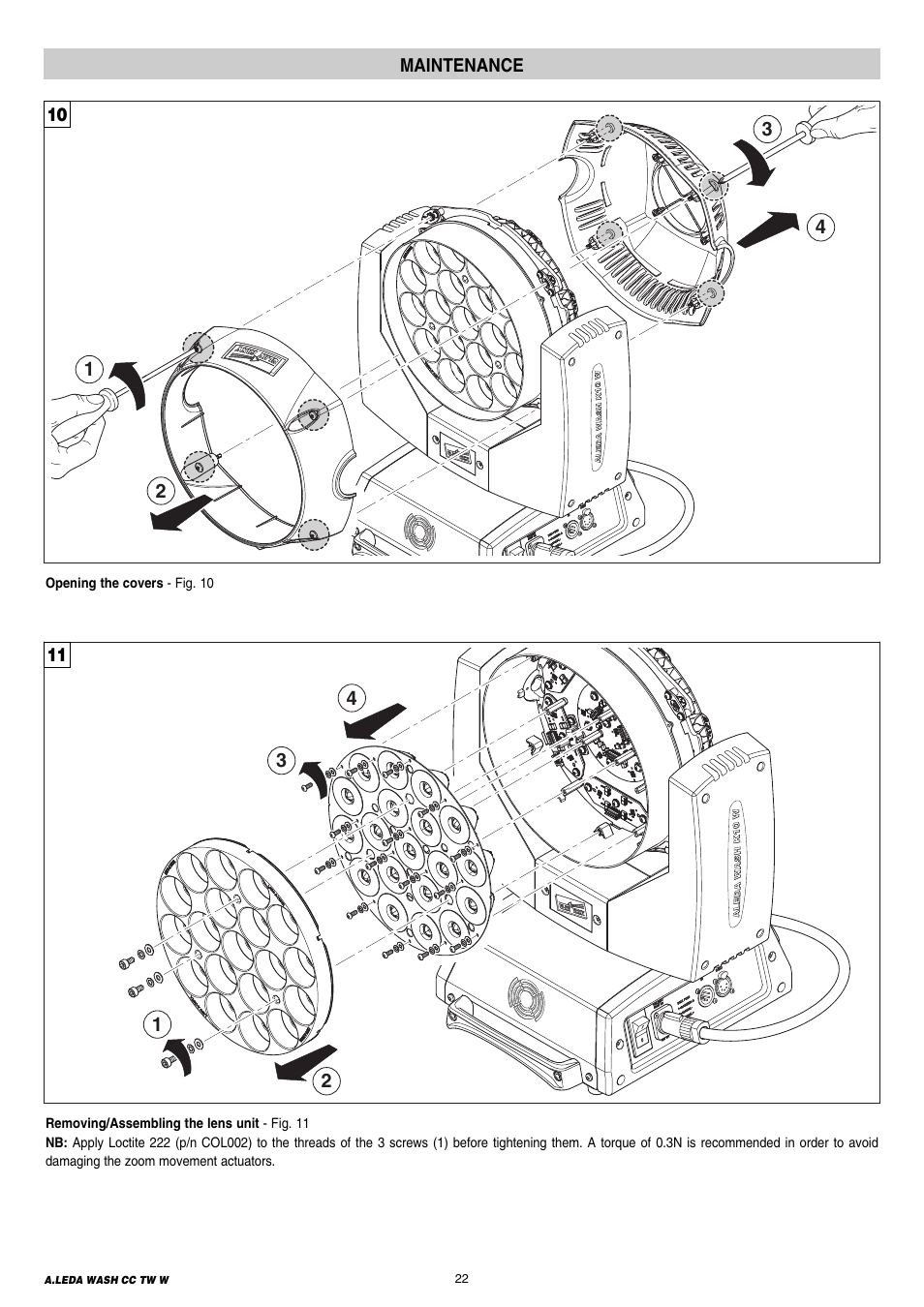 Maintenance | Clay Paky A.LEDA WASH K20 TW User Manual | Page 22 / 32
