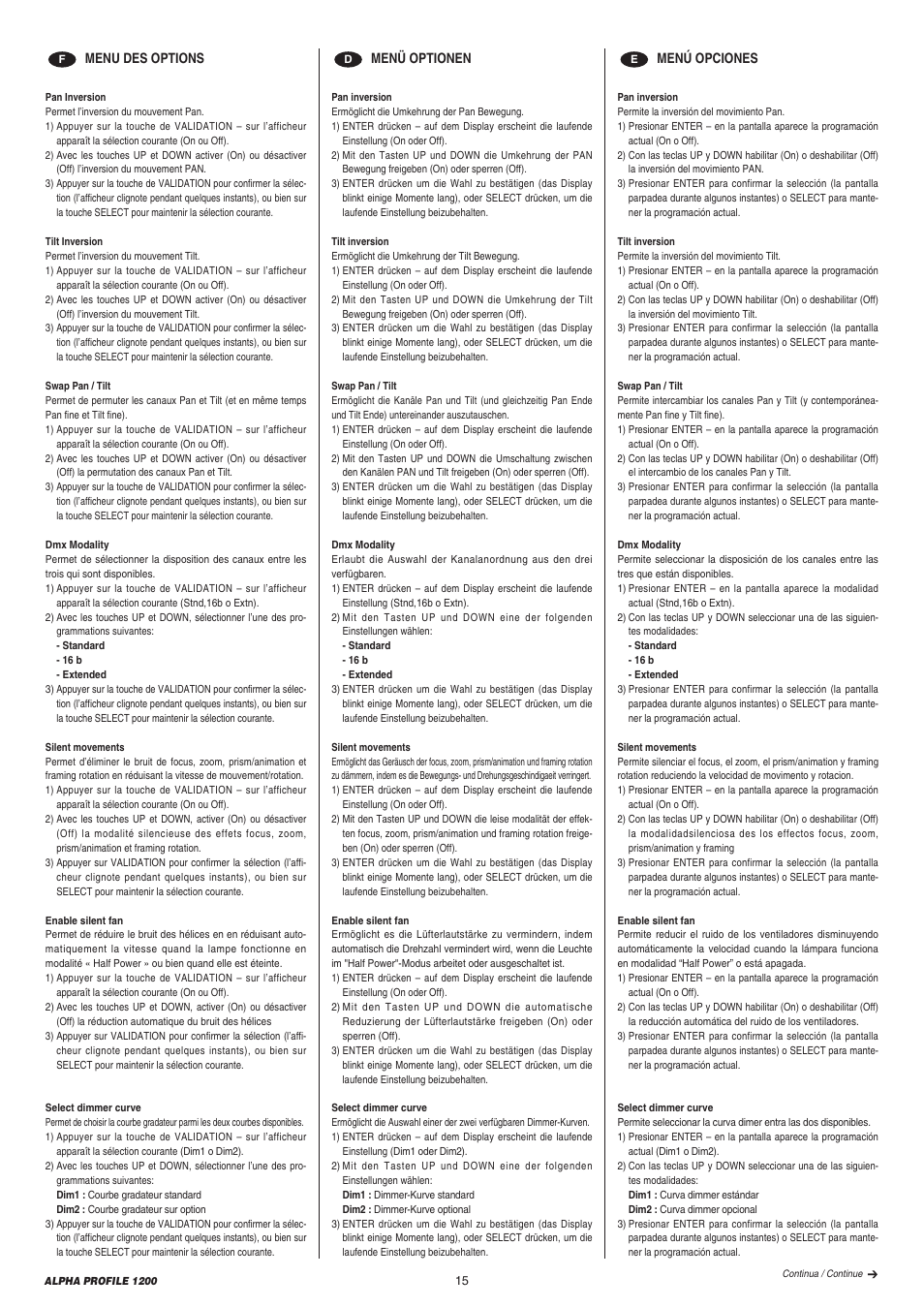 Clay Paky ALPHA PROFILE 1200 User Manual | Page 15 / 48