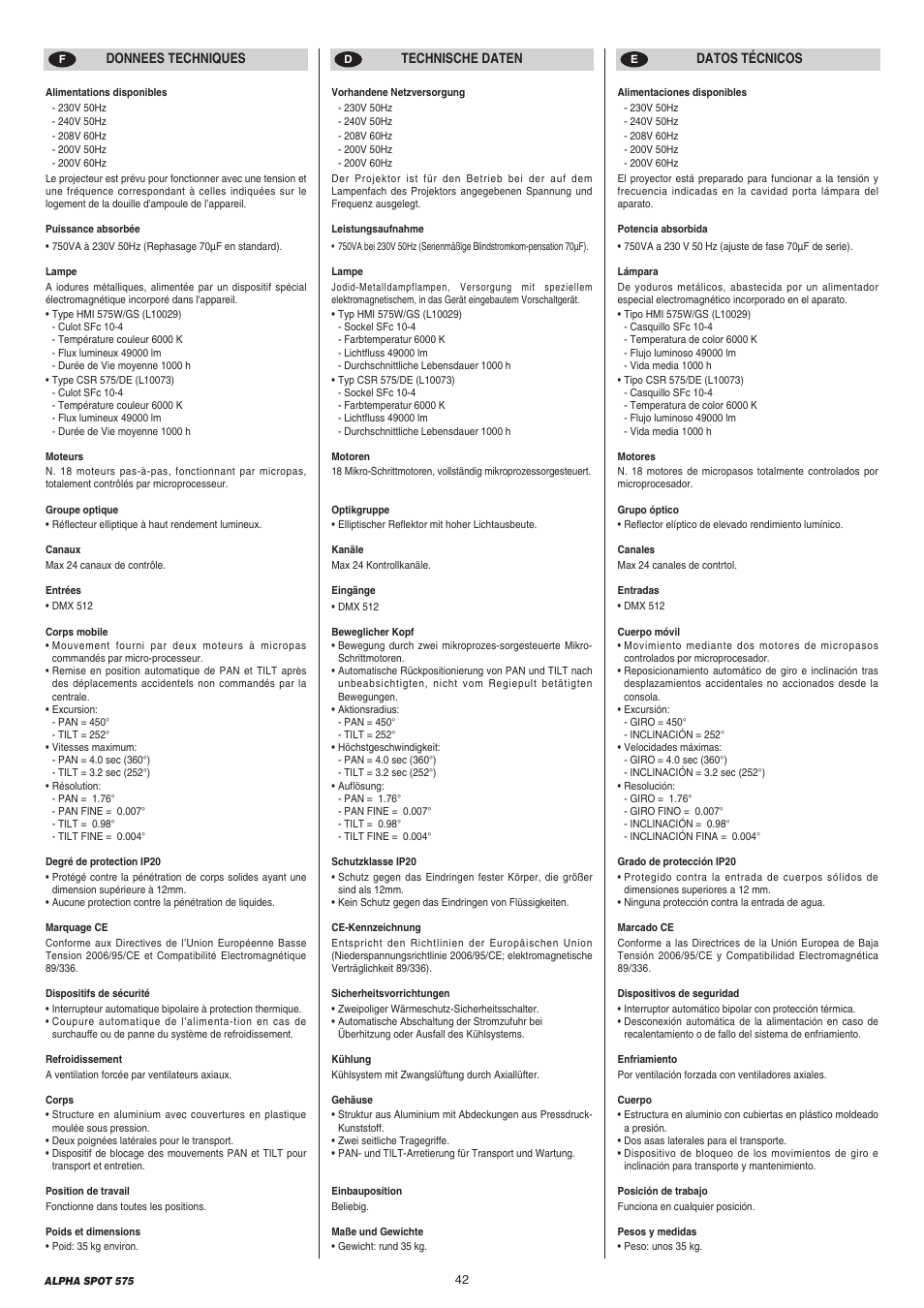 Clay Paky AlphaSpot1200_Manual_01.2015.pdf User Manual | Page 42 / 44