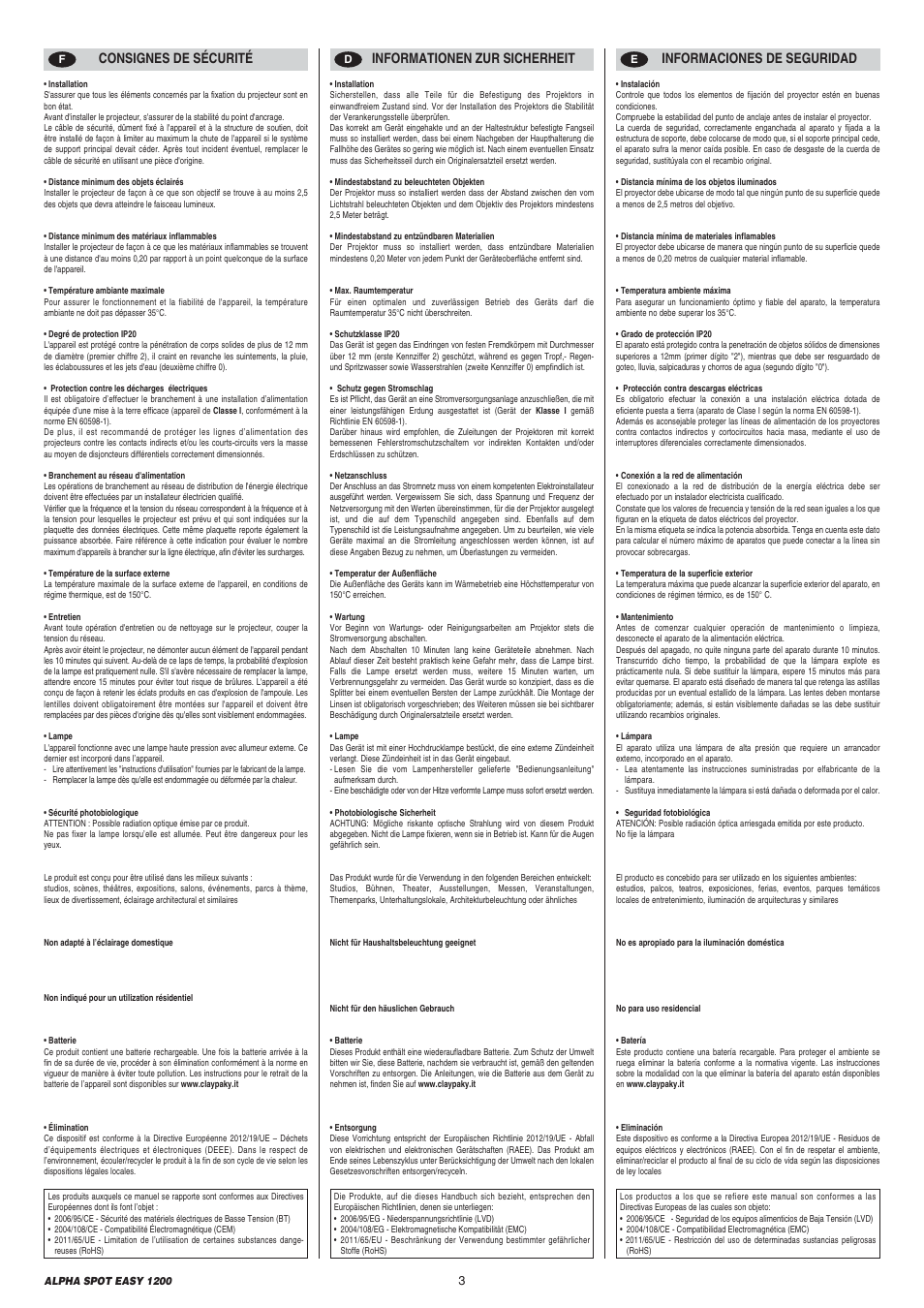 Clay Paky ALPHA SPOT EASY 1200 User Manual | Page 3 / 44