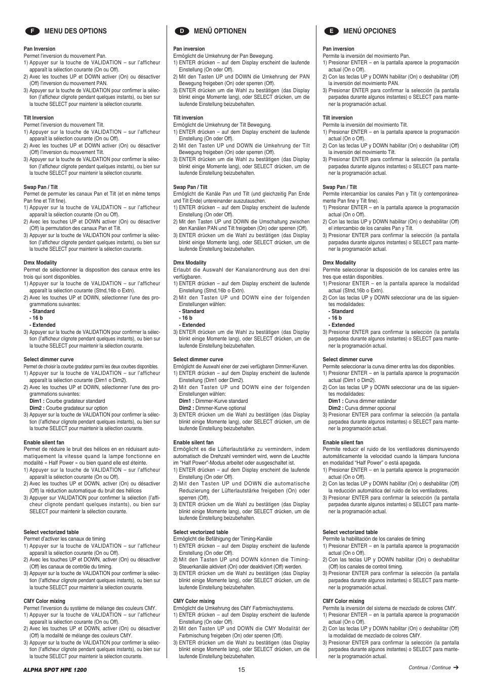 Clay Paky ALPHA SPOT HPE 1200 User Manual | Page 15 / 48