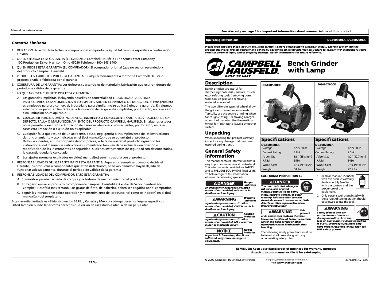 Campbell Hausfeld DG490500CK User Manual | 16 pages