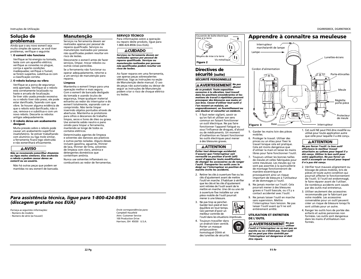 Apprendre à connaître sa meuleuse, Solução de problemas, Manutenção | Directives de sécurité | Campbell Hausfeld DG490500CK User Manual | Page 11 / 16