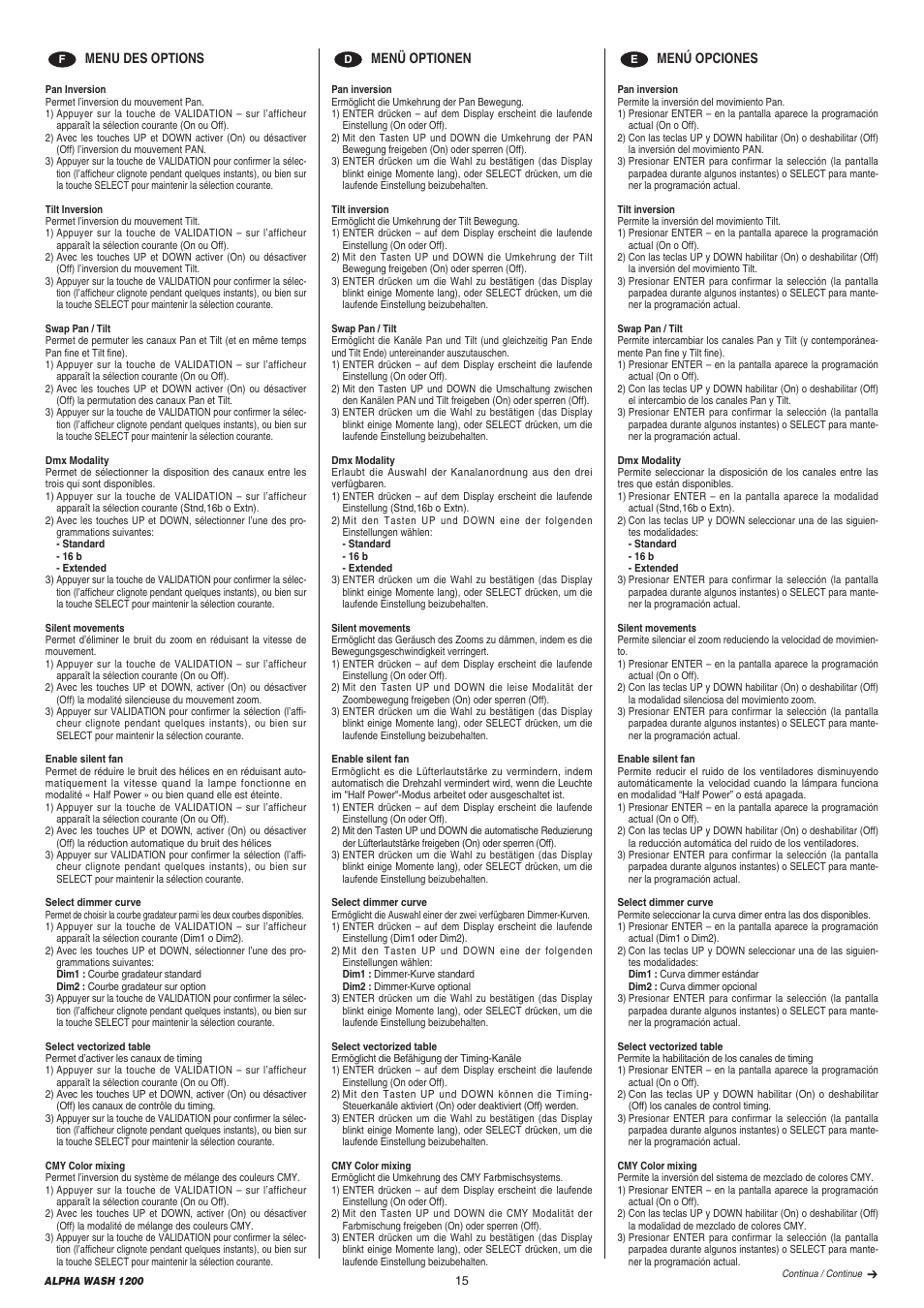 Clay Paky ALPHA WASH 1200 User Manual | Page 15 / 44