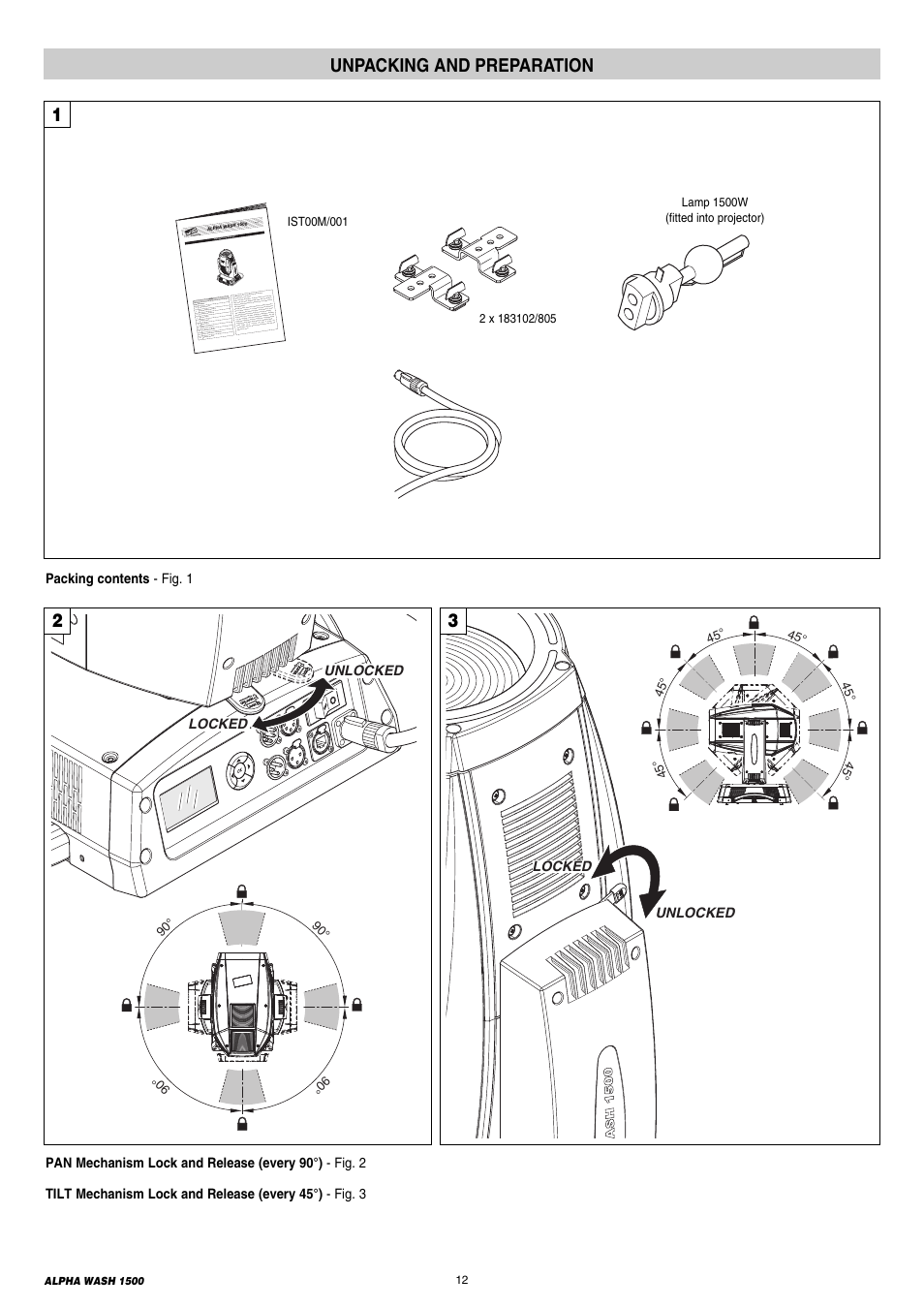 12 unpacking and preparation, Unpacking and preparation | Clay Paky ALPHA WASH 1500 User Manual | Page 12 / 40