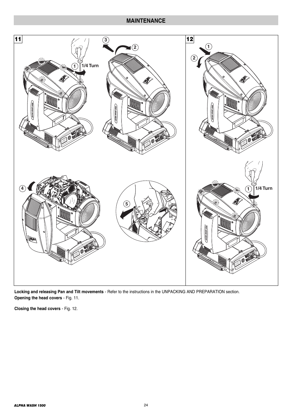 24 maintenance, 11 12 maintenance | Clay Paky ALPHA WASH 1500 User Manual | Page 24 / 40