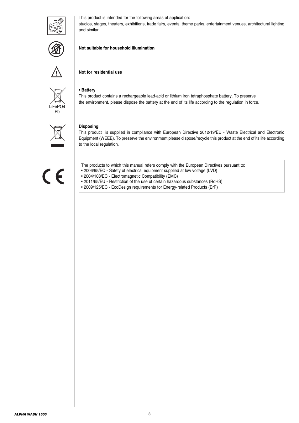 Clay Paky ALPHA WASH 1500 User Manual | Page 3 / 40