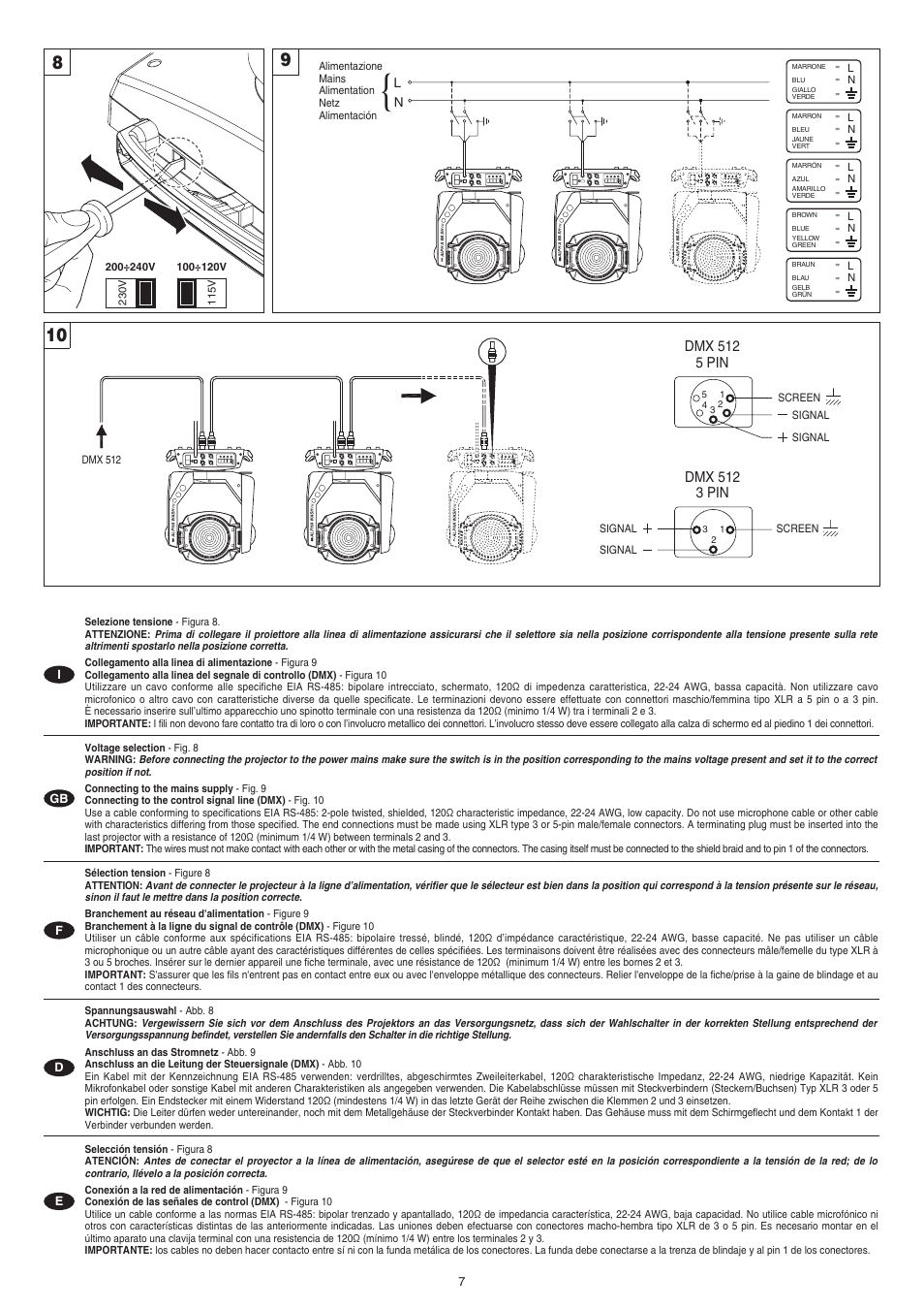 Dmx 512 5 pin, Dmx 512 3 pin | Clay Paky ALPHA WASH TH User Manual | Page 7 / 40