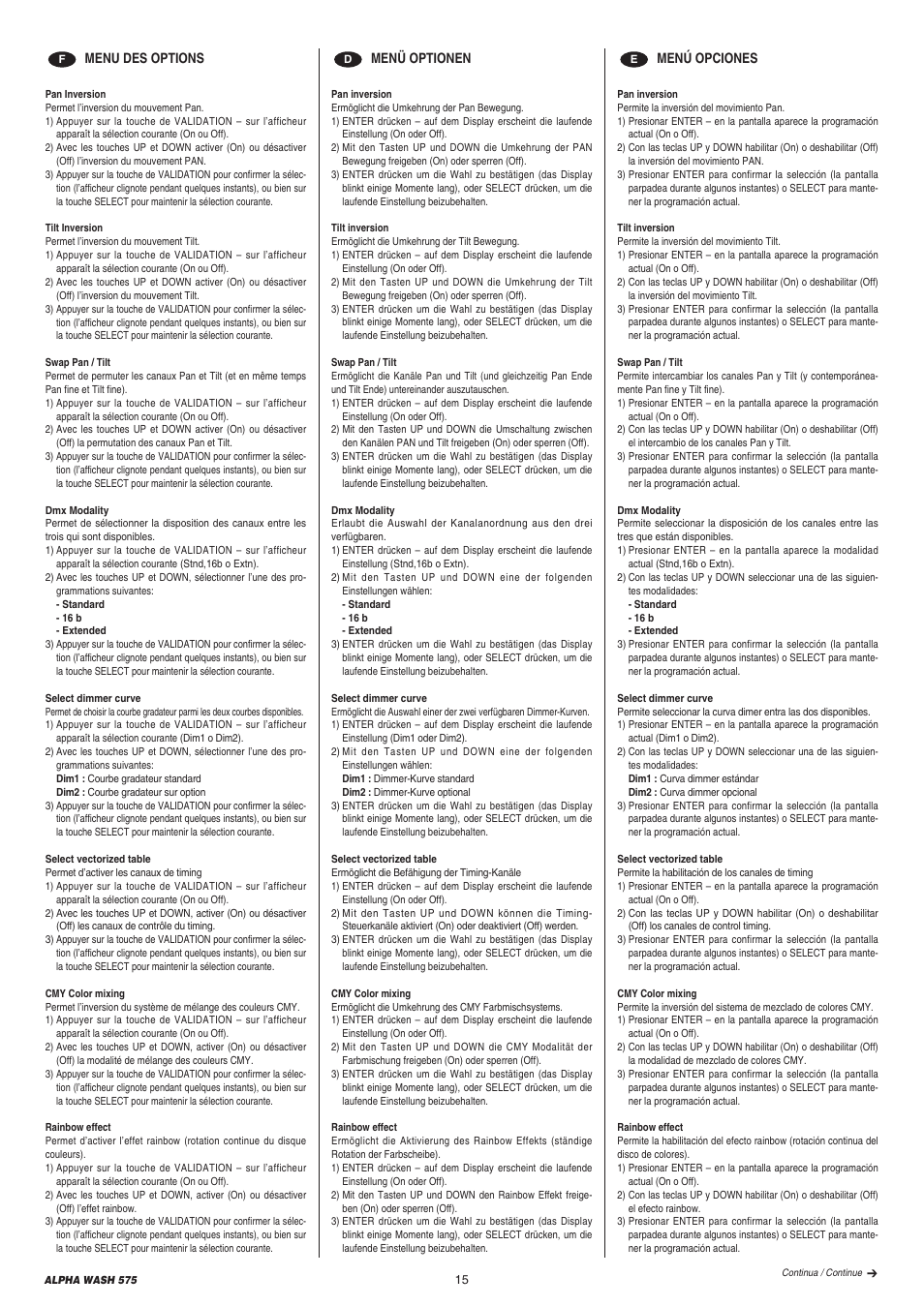 Clay Paky ALPHA WASH 575 User Manual | Page 15 / 40