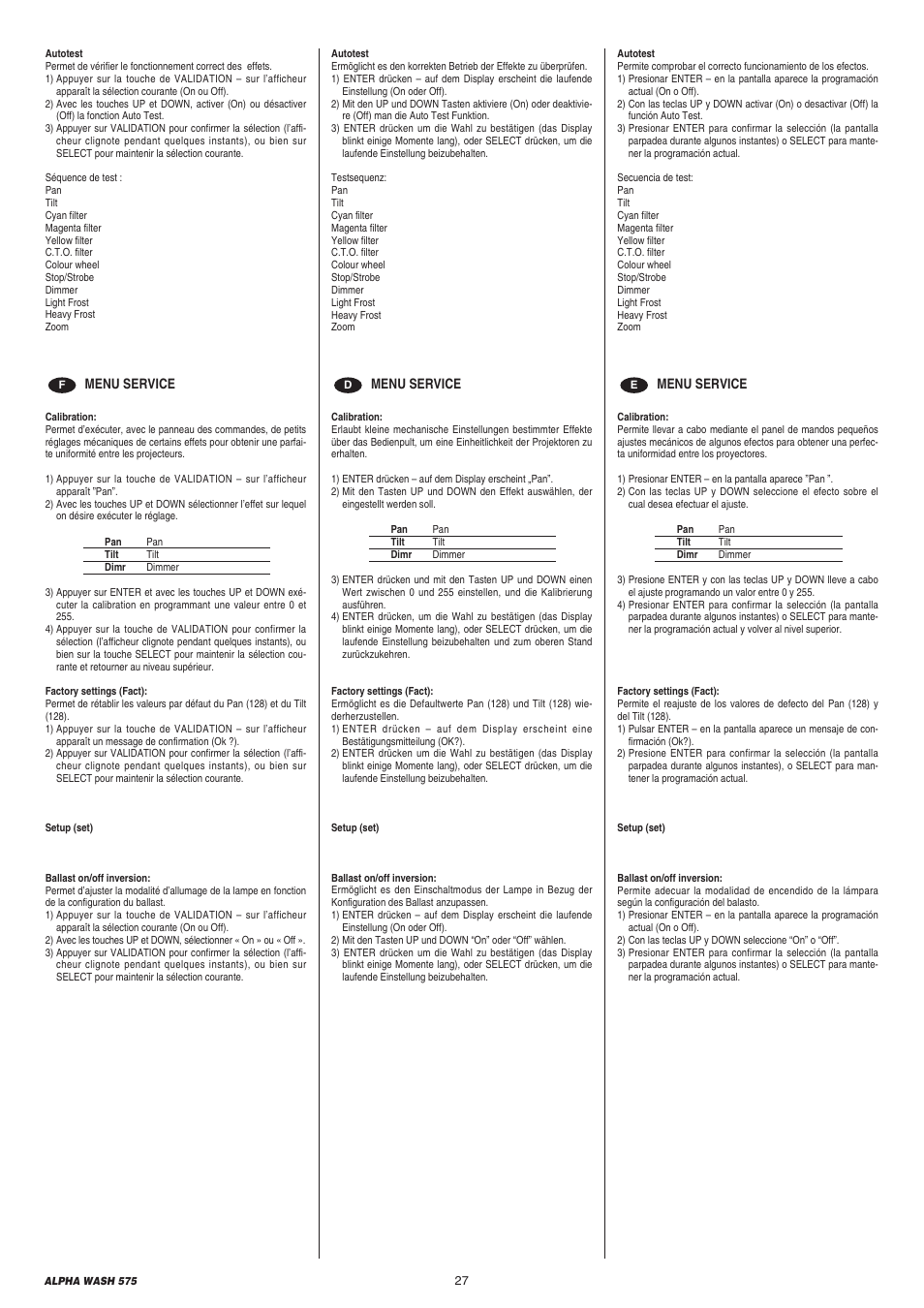 Clay Paky ALPHA WASH 575 User Manual | Page 27 / 40