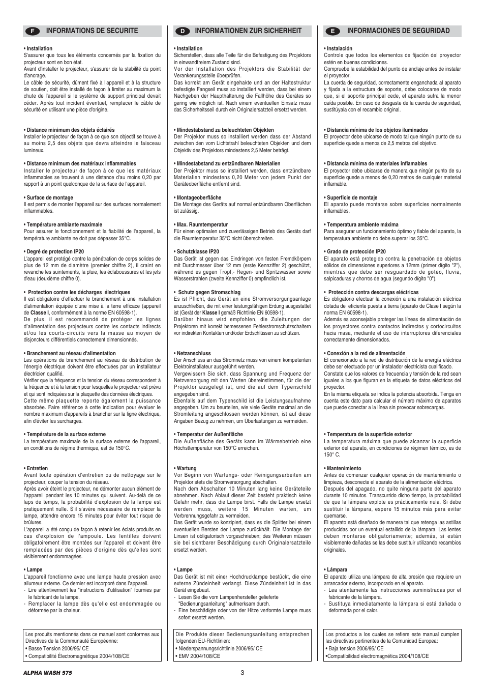 Clay Paky ALPHA WASH 575 User Manual | Page 3 / 40