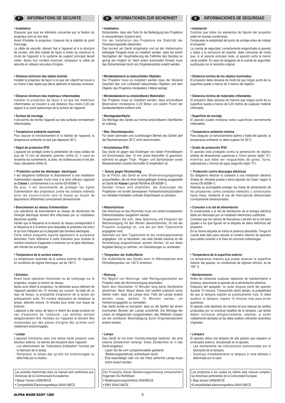 Clay Paky ALPHA WASH EASY 1200 User Manual | Page 3 / 40