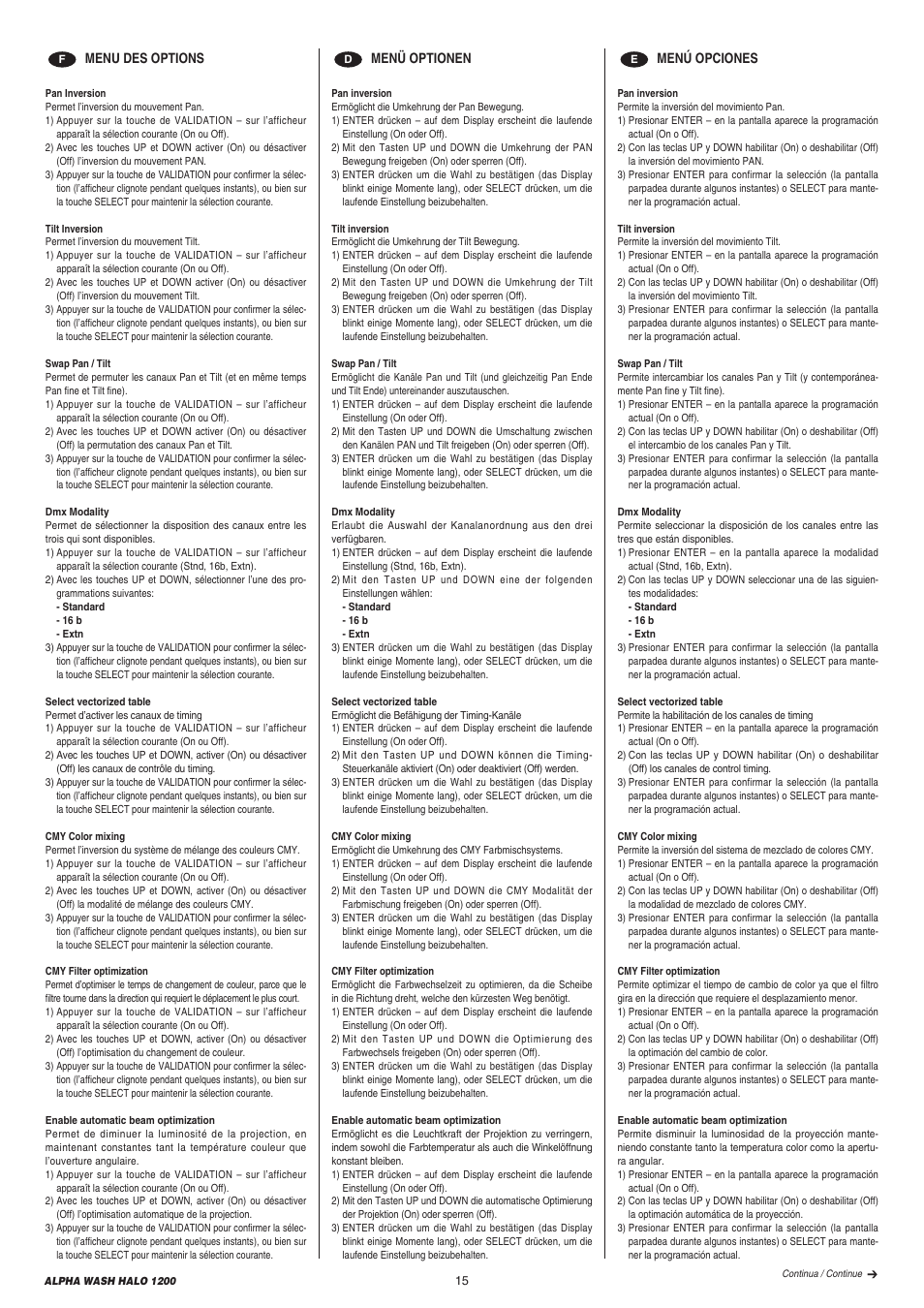 Clay Paky ALPHA WASH HALO 1200 User Manual | Page 15 / 39