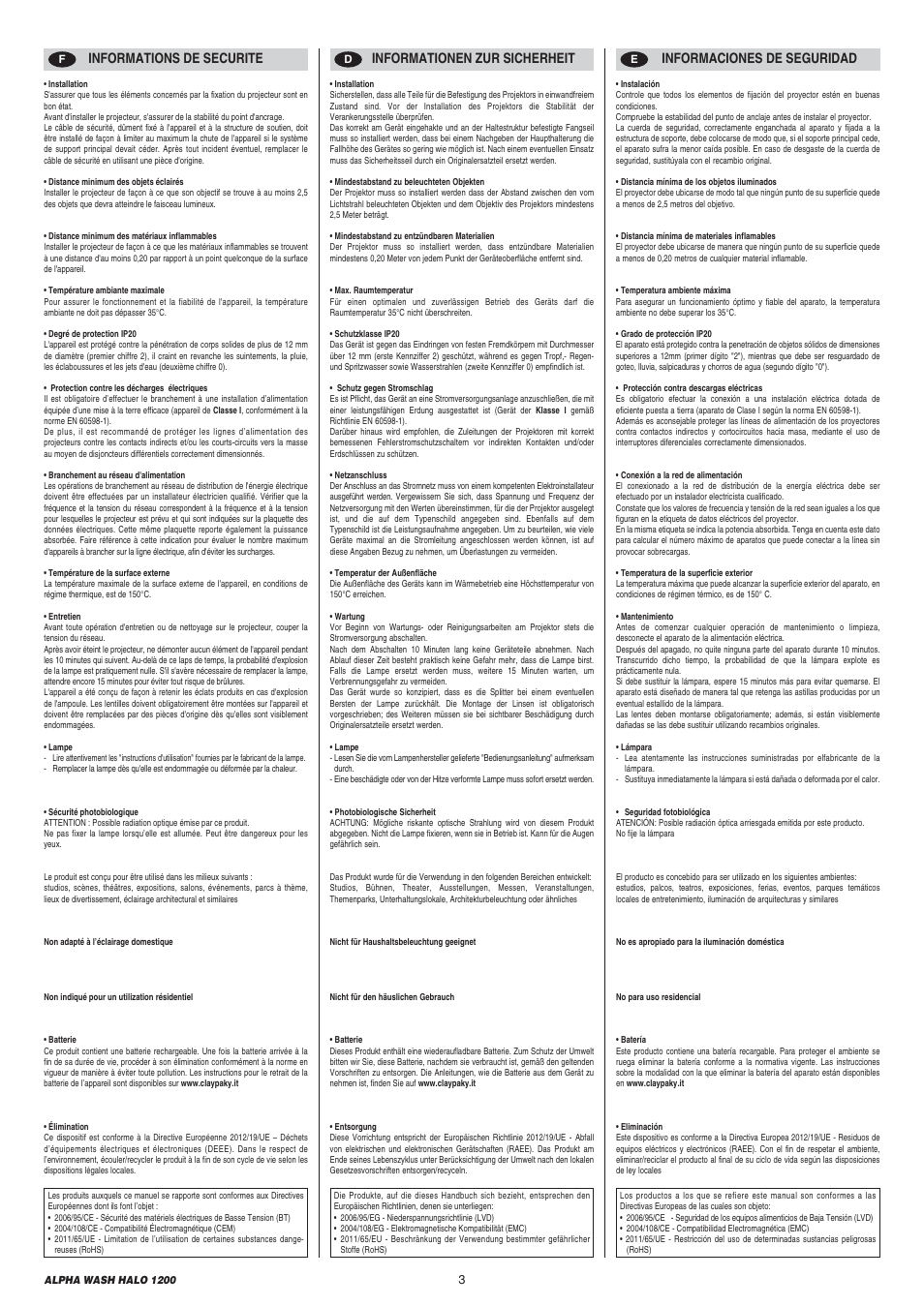 Clay Paky ALPHA WASH HALO 1200 User Manual | Page 3 / 39