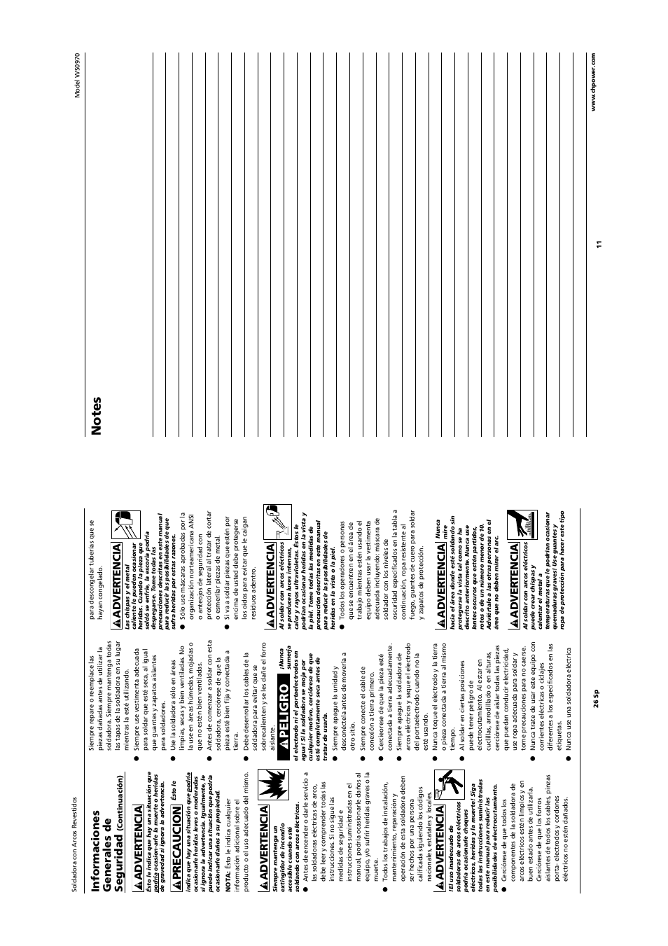 Peligro, Precaucion, Informaciones generales de seguridad | Advertencia | Campbell Hausfeld SHIELDEDMETAL ARCWELDER WS0970 User Manual | Page 11 / 18