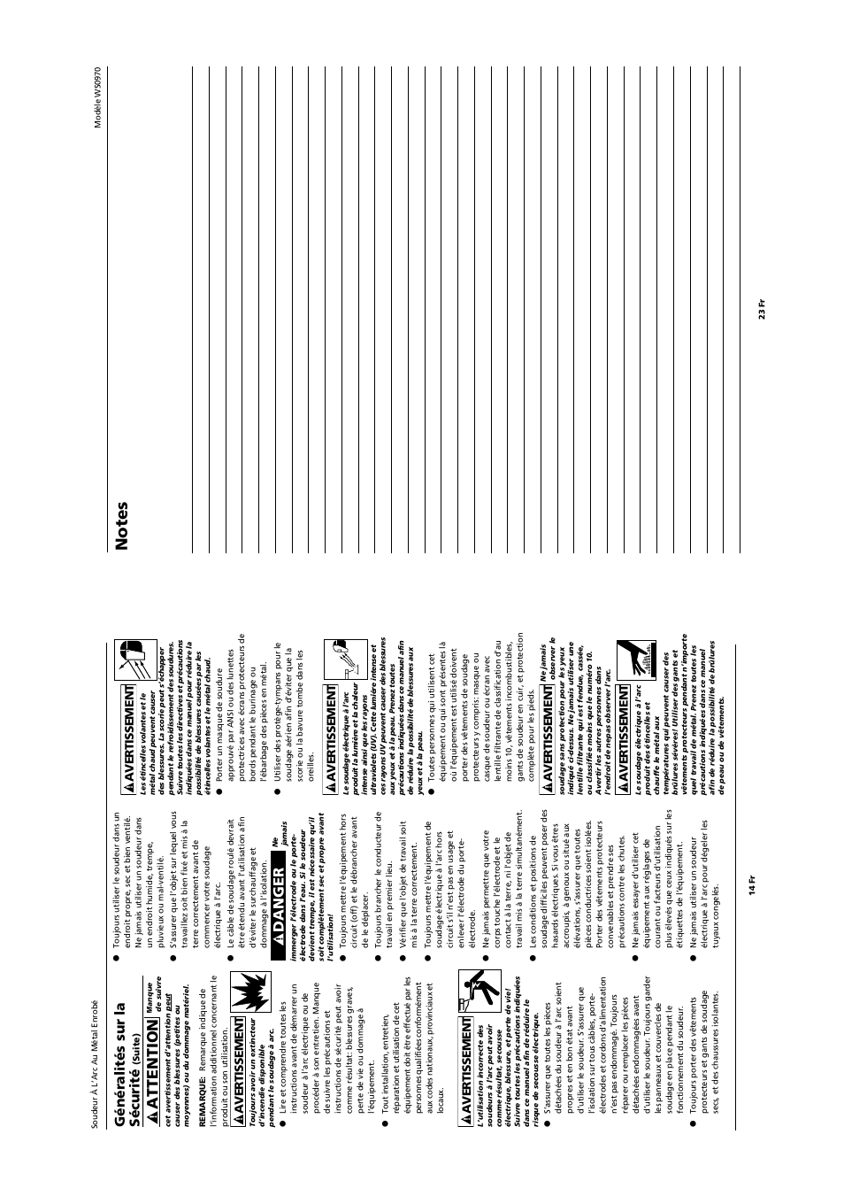 Attention, Danger, Généralités sur la sécurité | Avertissement | Campbell Hausfeld SHIELDEDMETAL ARCWELDER WS0970 User Manual | Page 14 / 18