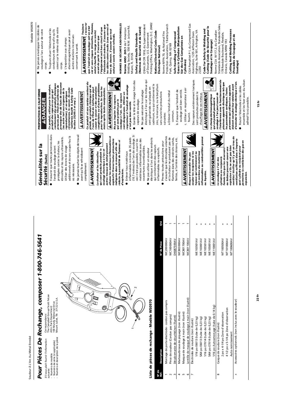Danger, Généralités sur la sécurité, Avertissement | Campbell Hausfeld SHIELDEDMETAL ARCWELDER WS0970 User Manual | Page 15 / 18