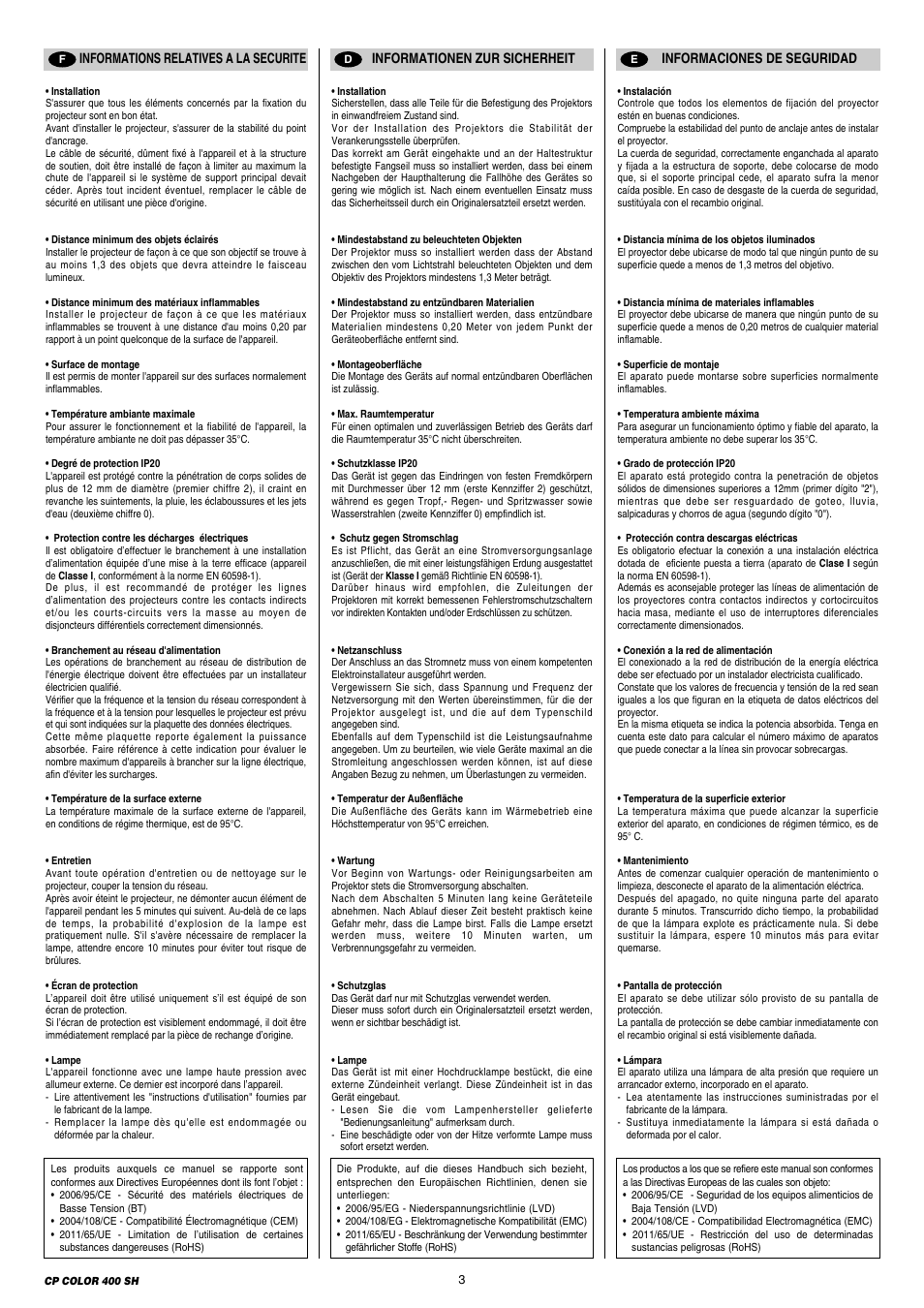 Clay Paky CP COLOR 400 SH User Manual | Page 3 / 28