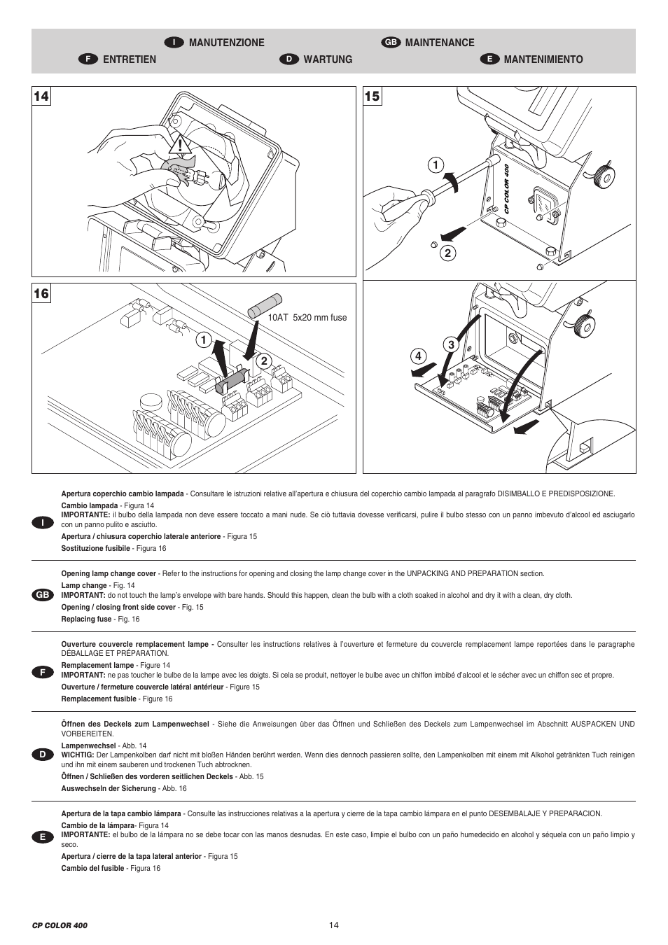 Clay Paky CP COLOR 400 User Manual | Page 14 / 20