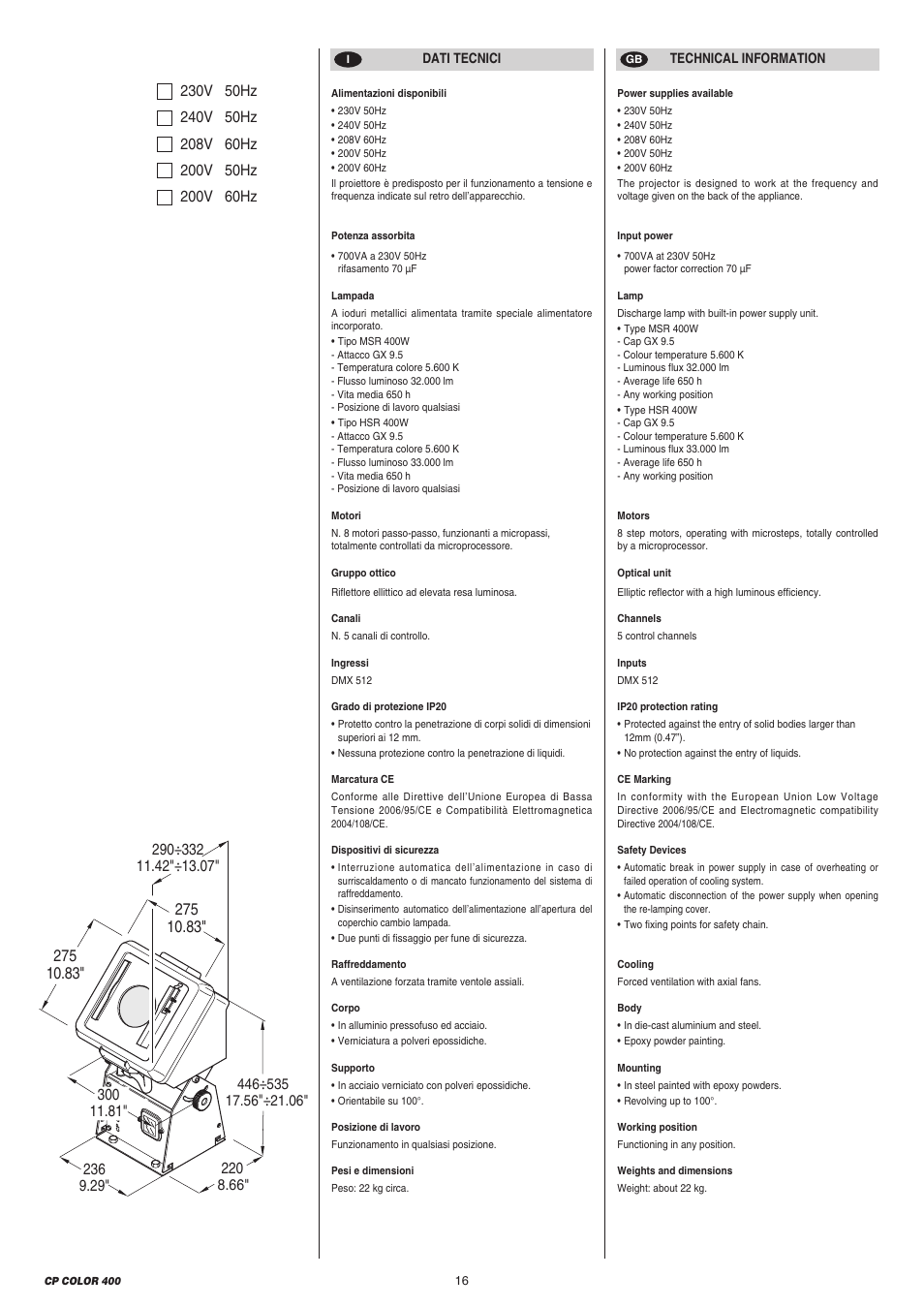 Clay Paky CP COLOR 400 User Manual | Page 16 / 20