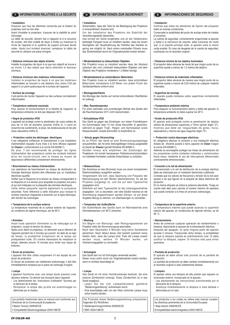 Clay Paky CP COLOR 400 User Manual | Page 3 / 20