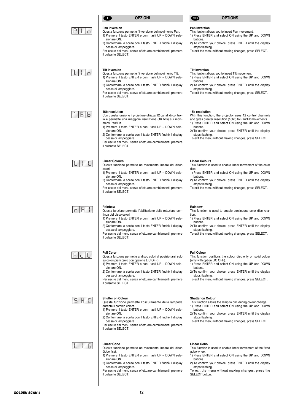 Clay Paky GOLDEN SCAN 4 User Manual | Page 12 / 24